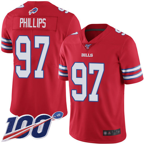 Men Buffalo Bills #97 Jordan Phillips Limited Red Rush Vapor Untouchable 100th Season NFL Jersey